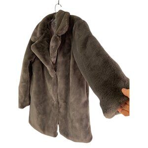 Primark Womens M Teddy Ultra Plush Faux Fur Coat Gray RJ10628 Fall GUC Pockets